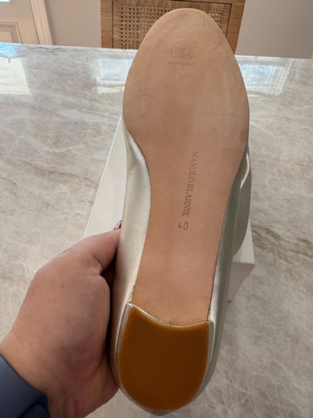 Manolo Blahnik "Juby" Round-Toe Flats in Silver, Size 40 (10) - Picture 6 of 13